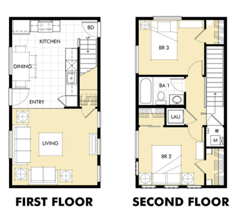 Floor plan for 2 beds, 1 bath
